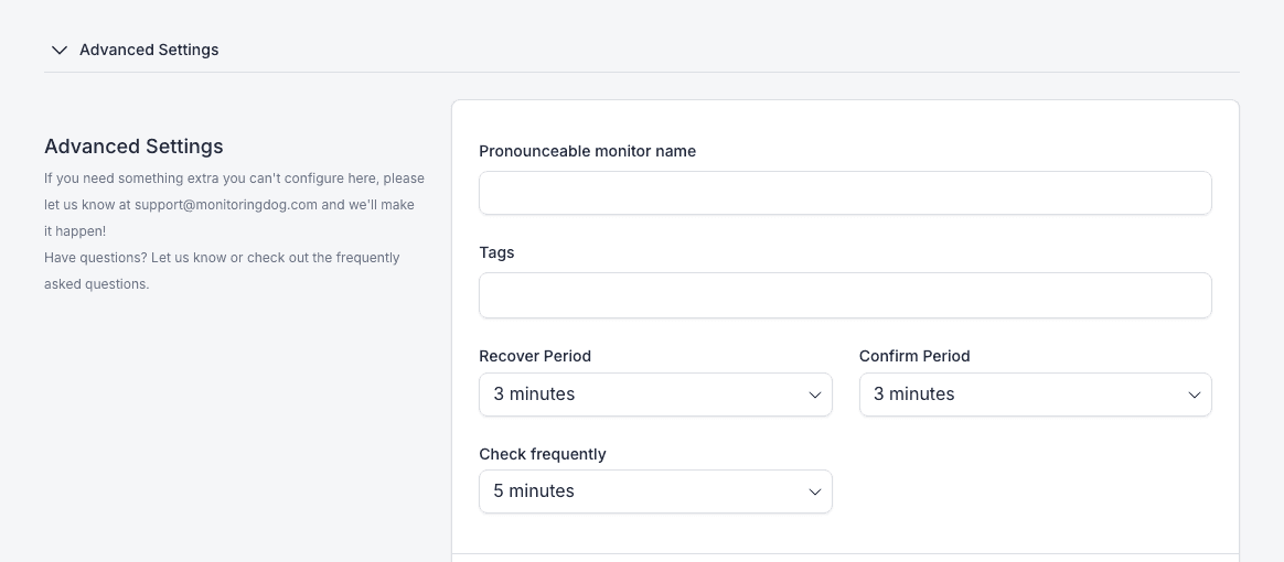 MonitoringDog Create Check advanced settings