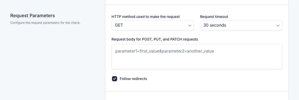 MonitoringDog Create Check request parameter settings